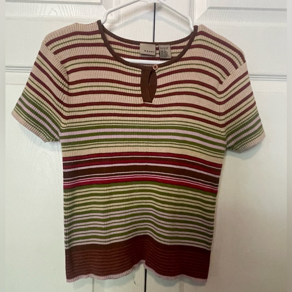 Easel Vintage Knit Short Sleeve Striped Shirt Size Large